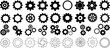 © Arafat - Gear icon vector set, black cogwheel vector collection, mechanical gear shapes, engineering symbols, industrial machinery, sprocket designs, abstract gearwheel graphics