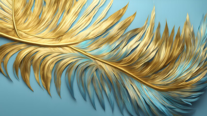 Wall Mural - A gold and blue feather with a blue stripe