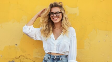 Wall Mural - The smiling woman in glasses