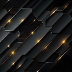 Wall Mural - Modern Dark hexagonal carbon fiber with golden luminous lines and highlights background, Generative AI