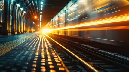 Wall Mural - Train Station with Fast Moving Train