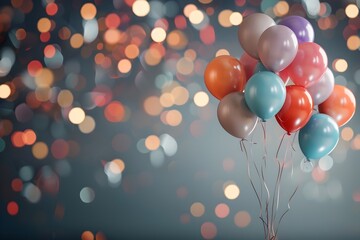 Colorful Balloons Floating Against Festive Bokeh Lights for