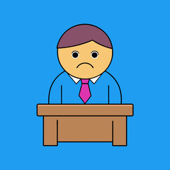 Canvas Print - unhappy office worker at the table silhouette  vector illustration, cartoon, clipart and line art design