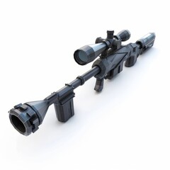 3D Render, Low Poly style of a sniper scope, on isolated white background, Generative AI