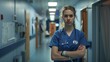 © Thavesak - Professional Nurse Standing in Hospital Corridor with Arms Crossed - Medical Healthcare Concept