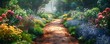 © Viacheslav - Tranquil garden path lined with blooming flowers, 4K hyperrealistic photo