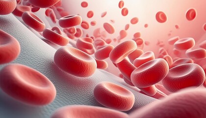 Wall Mural - Microscopic Enlargement of Blood Cells - Blood Cell flowing through Human Body, Organ or Artery - Red Blood Cells in Lifeforms - Health, Anatomy, Organisms, Medication in Science and Biology