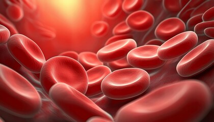 Wall Mural - Microscopic Enlargement of Blood Cells - Blood Cell flowing through Human Body, Organ or Artery - Red Blood Cells in Lifeforms - Health, Anatomy, Organisms, Medication in Science and Biology