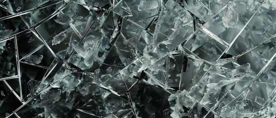 Wall Mural - Panoramic close-up, high detail scan of shattered glass with radial cracks texture, Generative AI