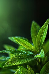 Canvas Print - Green Leaves with Water Droplets