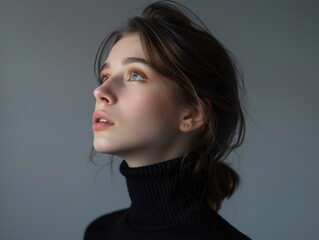 Poster - A person wearing a black turtle neck sweater, suitable for various settings and themes