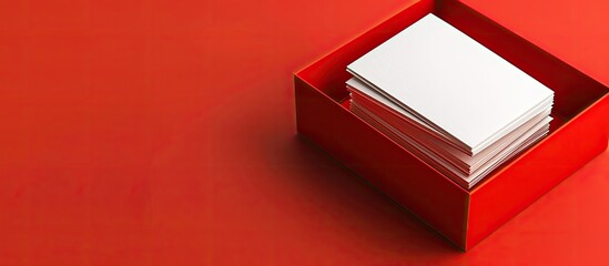 Leinwandbilder - Business cards in a red box with white color scheme for presentation with a copy space image.
