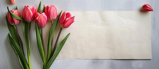 Aufkleber - Tulips arranged next to a blank sheet for copy space image.