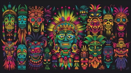 Colorful Tribal Masks Illustration