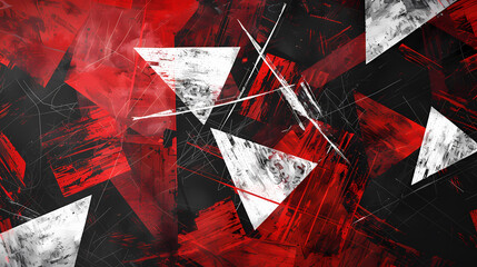 Abstract red and black geometric pattern with white triangular shapes