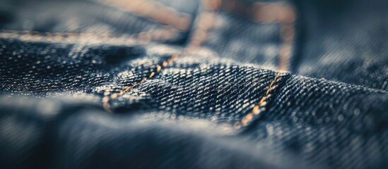 Aufkleber - Close-up shot of a detailed jeans texture with focus on a single point, against a softly blurred background, ideal for a copy space image.