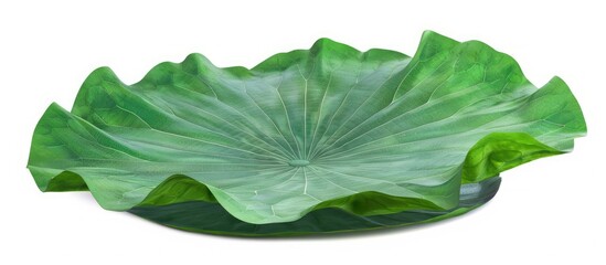 Fototapete - Isolated on a white background, a large green lotus leaf captured with a clipping path image, often symbolizing worship.