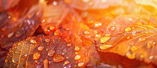 Leinwandbilder - Close-up of wet autumn leaves with copy space image for natural background.