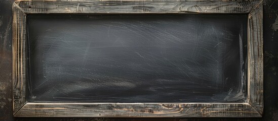 Poster - A vintage chalkboard texture featuring an old wooden frame perfect for design projects with a copy space image.