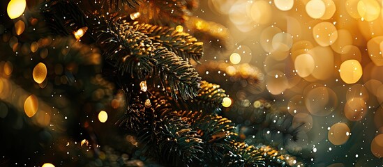 Aufkleber - Christmas tree adorned with a blurry golden garland in the backdrop, featuring defocused surroundings and copy space image.