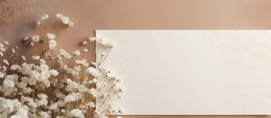 Aufkleber - Wedding invitation mockup featuring dry gypsophila on a blank card with botanical design, including copy space image.
