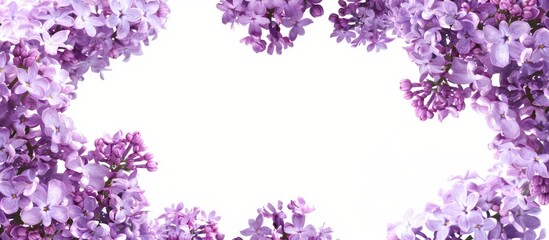 Aufkleber - White background with lilac blossoms creating frame, ideal for copy space image.