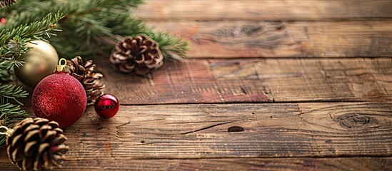 Poster - A festive holiday scene on wooden background with copy space image.