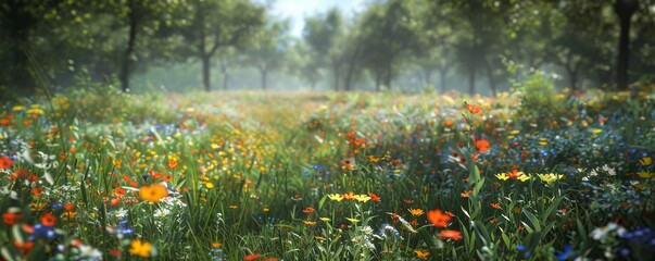 Canvas Print - Vibrant Wildflower Meadow in Spring, 4K hyperrealistic photo