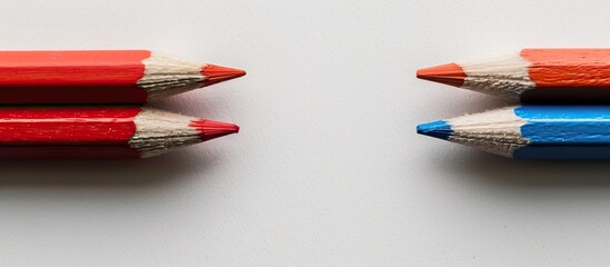 Aufkleber - Two double-sided colored pencils in red and blue hues placed on a white backdrop with ample copy space image.