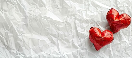 Poster - A backdrop featuring two red hearts on white paper with ample copy space image.