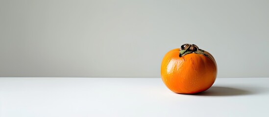 Poster - A vibrant persimmon fruit set against a clean white backdrop, creating a striking composition with copy space image.