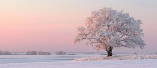 Leinwandbilder - Winter landscape featuring a stunning tree captured during a snowy late evening with a serene ambiance and ample copy space image available.