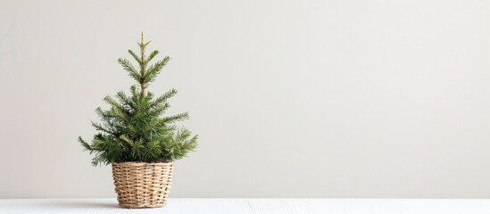 Aufkleber - A small Christmas tree in a basket with a white background perfect for adding text in the copy space image.