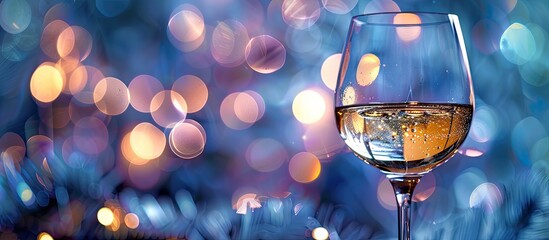 Aufkleber - Blue colored circle light bokeh background with a wine glass in the copy space image.