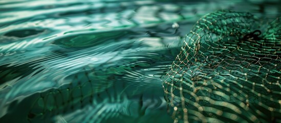 Poster - Green water background with a fishing-net providing copy space image.