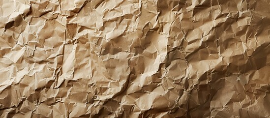 Aufkleber - Crumpled craft paper with a beige tone creating a textured and recycled look against a brown background, providing a rustic aesthetic with a copy space image.