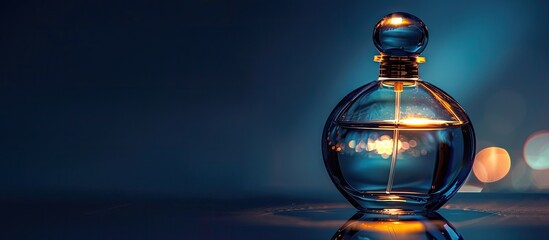 Canvas Print - A perfume bottle reflecting light in the dark with space for text or image insertion.