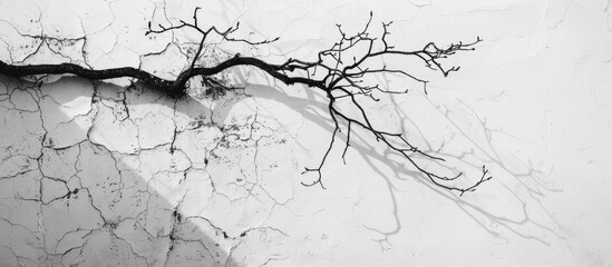 Leinwandbilder - Monochrome tonal composition on white concrete wall texture with abstract tree branch shadows, ideal as a background with copy space image.