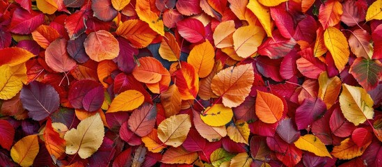 Wall Mural - Vibrant autumn leaves creating a colorful backdrop with copy space image.