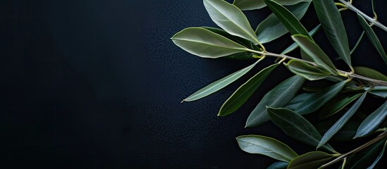 Aufkleber - Close-up olive branch with copy space image on a dark backdrop.