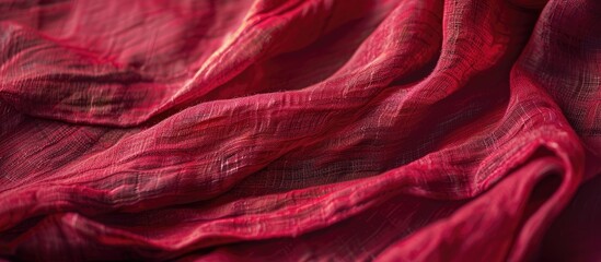 Aufkleber - Close-up photo of a weathered red cotton fabric with wrinkles, ideal for design projects needing a vintage look, features copy space image.