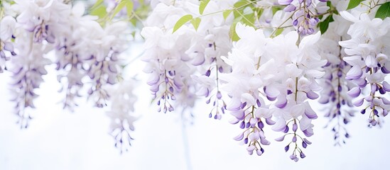 Sticker - Stunning wisteria blossom in pristine white color with copy space image.