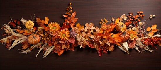 Leinwandbilder - A fall-themed arrangement featuring a border crafted from vibrant dried autumn leaves, embellished with copy space image.