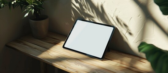 Aufkleber - Digital tablet mockup with a white screen template placed on a corner of a table, set in natural lighting and shadow, ideal for copy space image.
