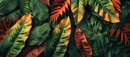 Fototapete - Nature concept with tropical green leaves texture background featuring colorful leaves a design with copy space image for creative projects.