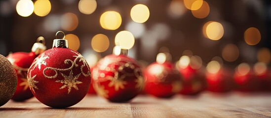 Poster - A detailed view of festive Christmas ornaments with a copy space image.