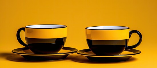Aufkleber - On a black and yellow background, there are two unfilled porcelain cups with room for text or images.