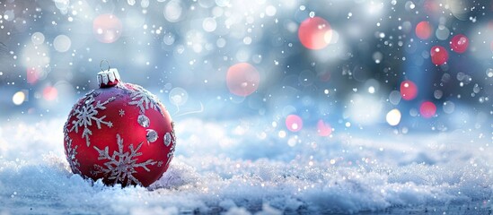 Poster - Bauble ornament in the snowy scene with copy space image.