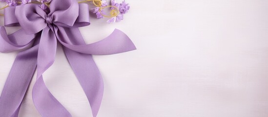 Aufkleber - Purple ribbon frame against linen background with copy space image.