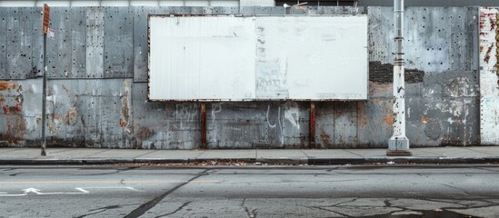 Sticker - Street wall with a big blank billboard and banners offering space for custom text insertion.